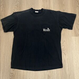 Vintage American Born Winston cigarette black pocket t-shirt Made in USA size XL